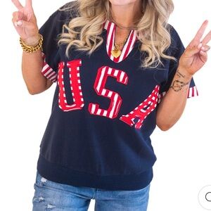 ODDI USA NAVY AND STRIPE TOP Large Boutique